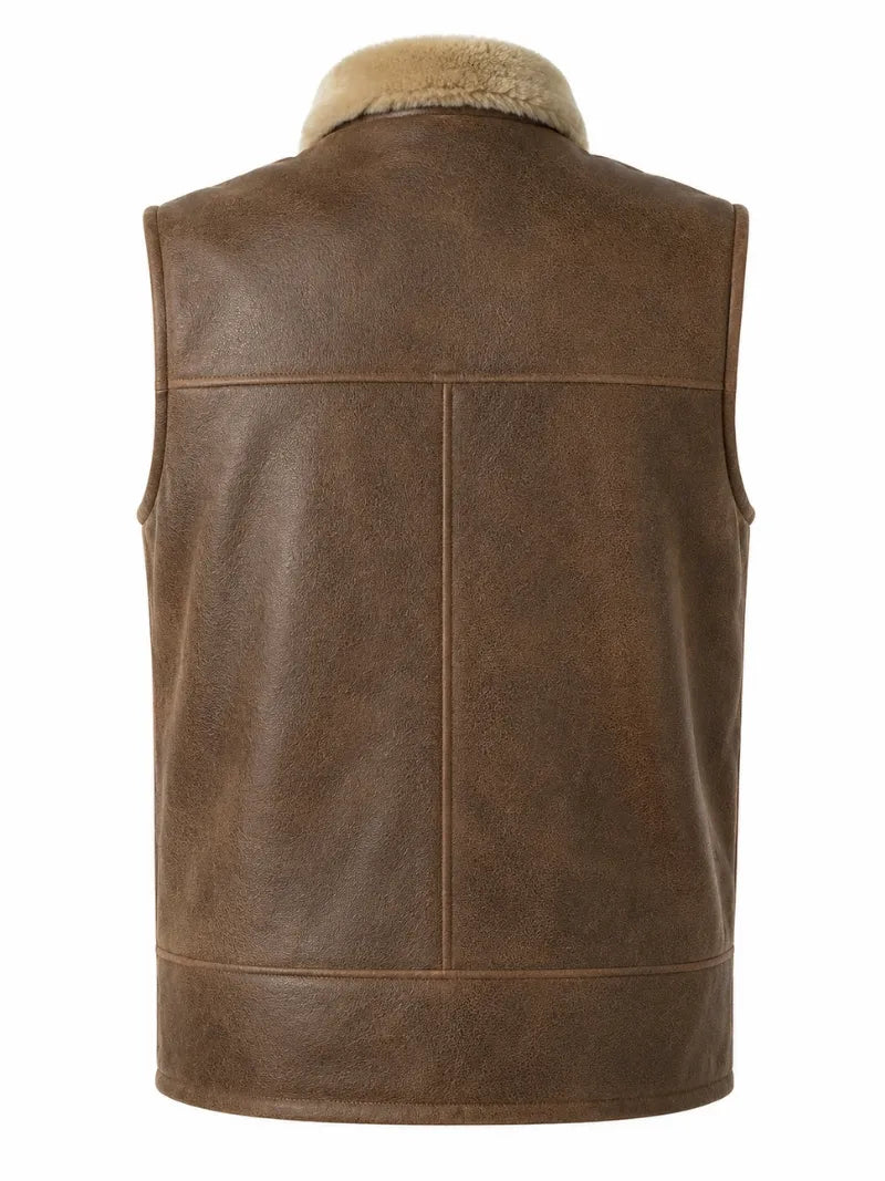 Men's Brown Leather Shearling Vest