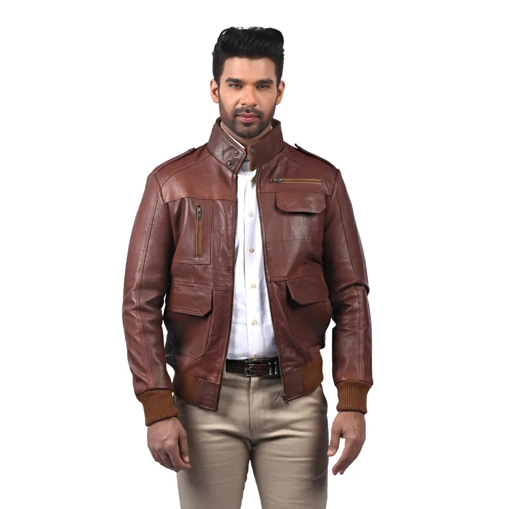 Men’s Brown Leather Utility Jacket