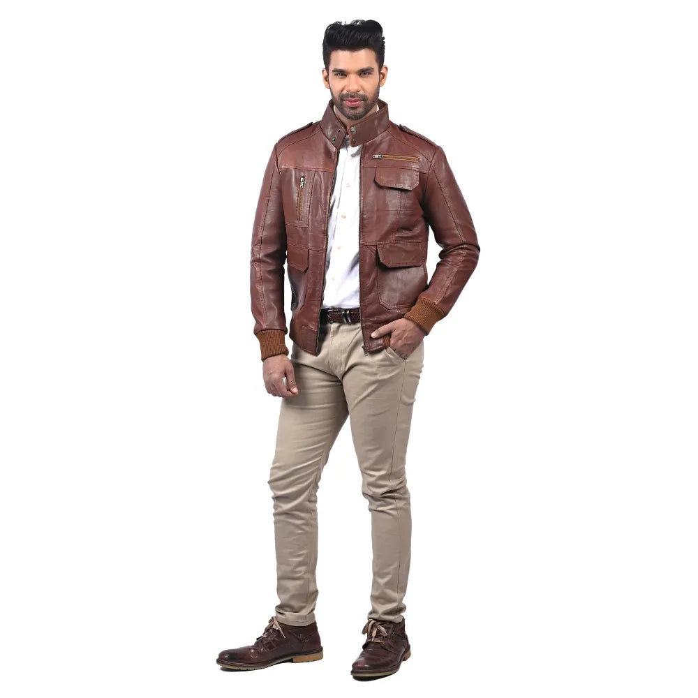Men’s Brown Leather Utility Jacket