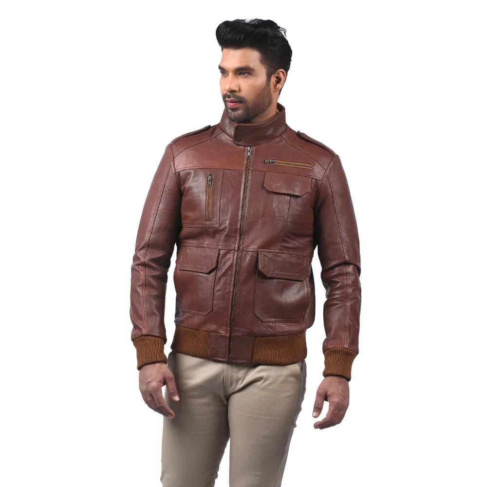 Men’s Brown Leather Utility Jacket