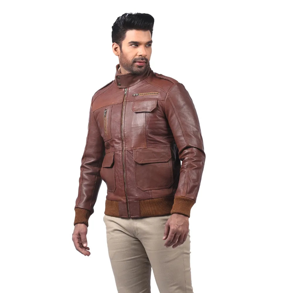 Men’s Brown Leather Utility Jacket