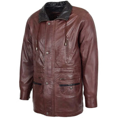 Men’s Brown Leather with Black Collar Coat
