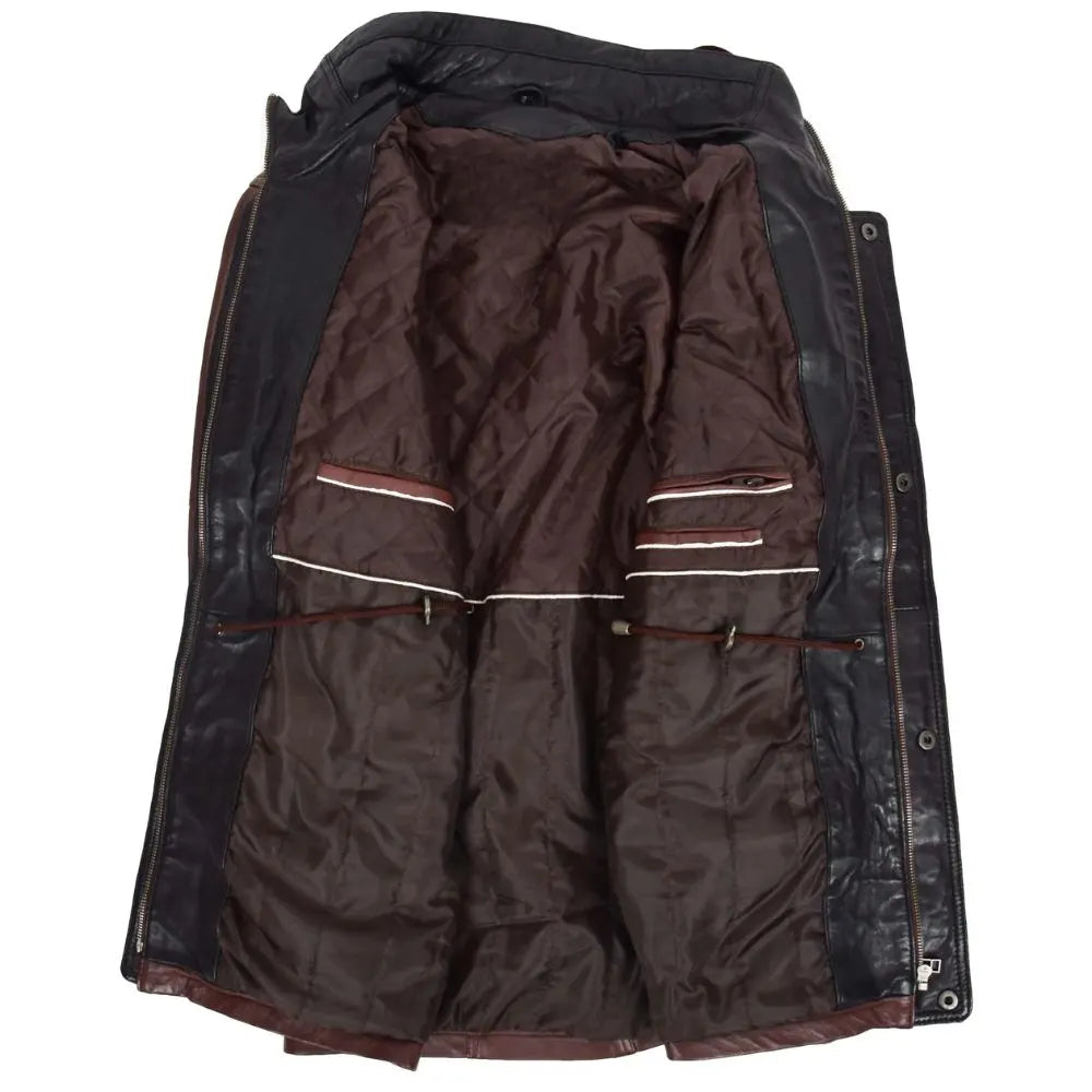 Men’s Brown Leather with Black Collar Coat