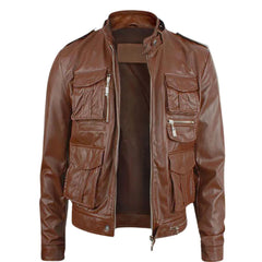 Men’s Brown Multi-Pocket Leather Jacket