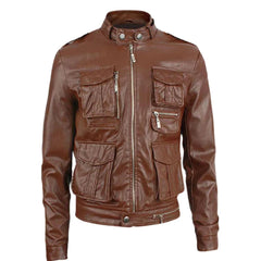 Men’s Brown Multi-Pocket Leather Jacket