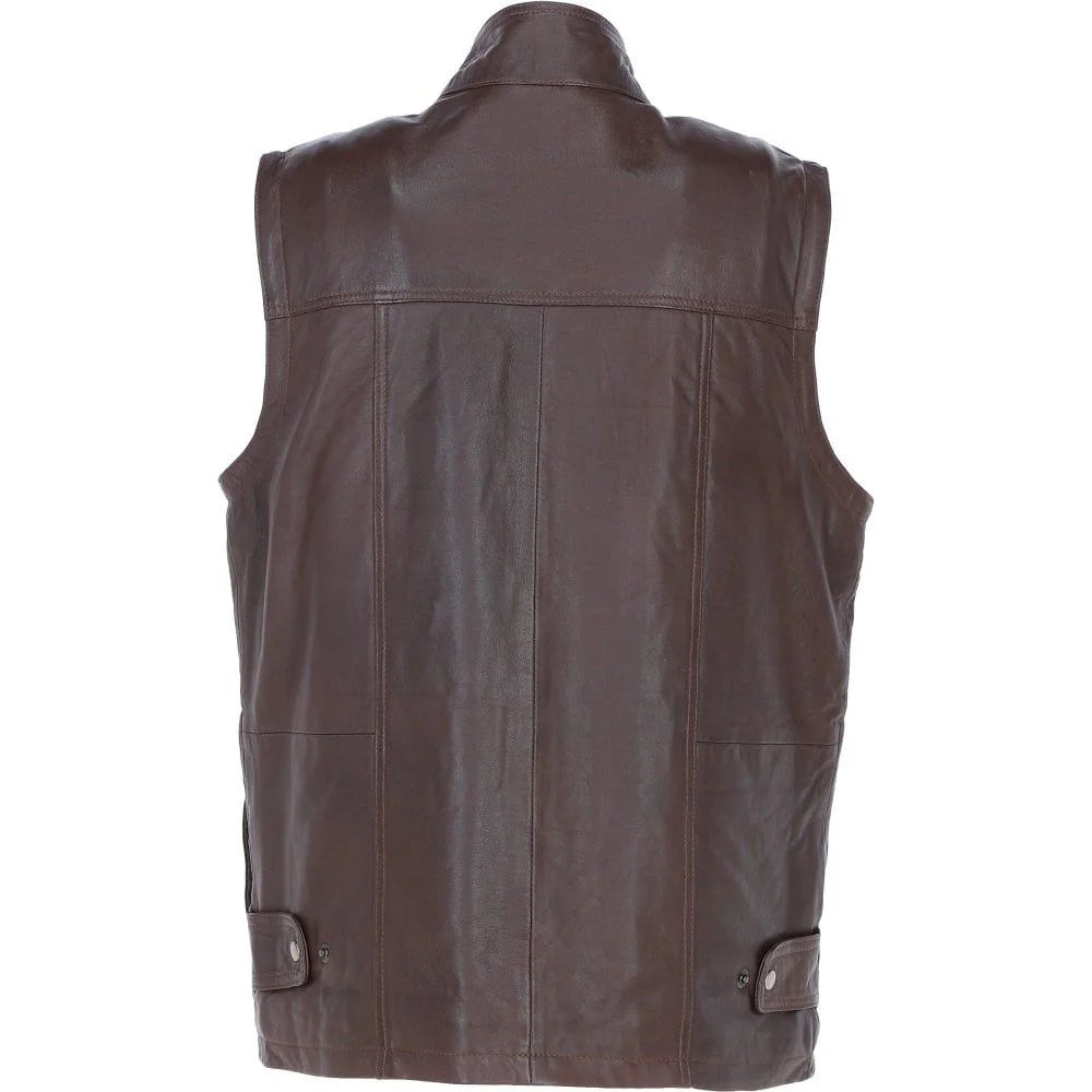 Men's Brown Multi-Pocket Leather Utility Vest