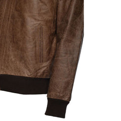 Men's Brown Oiled leather Bomber jacket