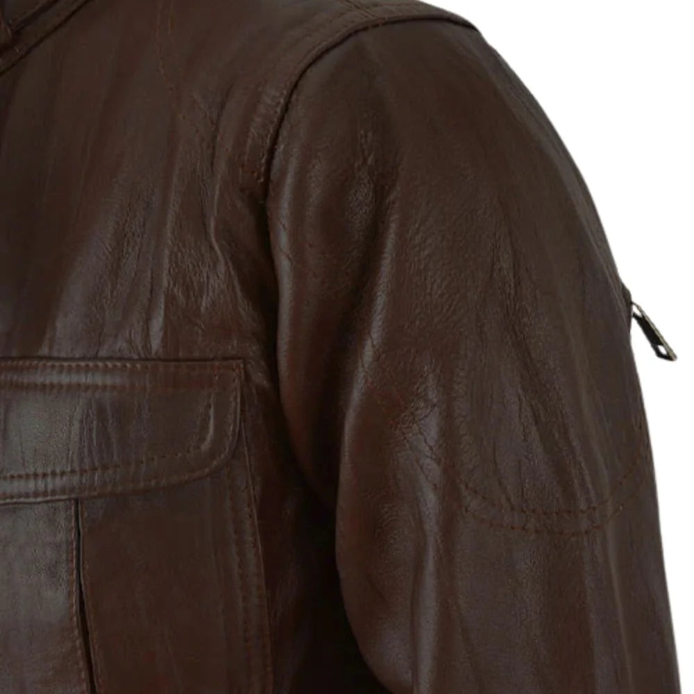 Men’s Brown Quilted Field Leather Jacket