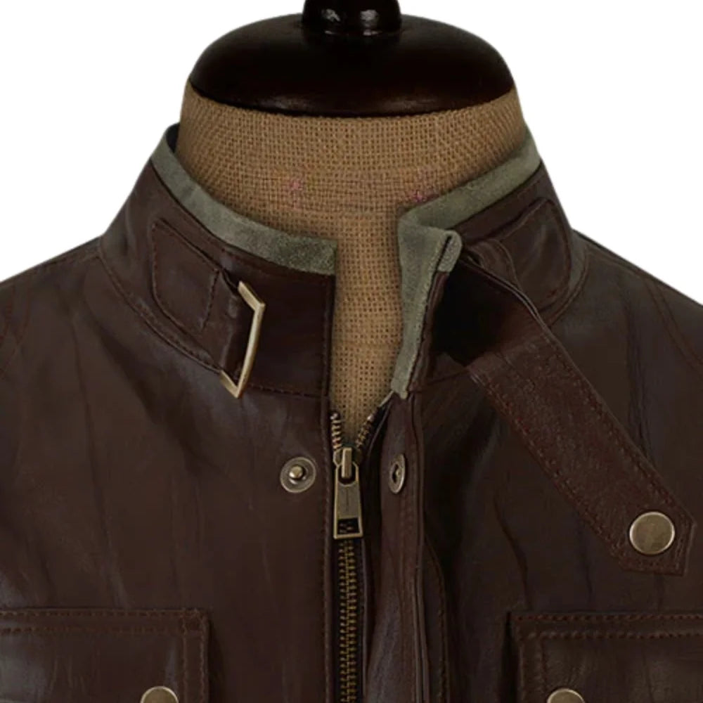 Men’s Brown Quilted Field Leather Jacket