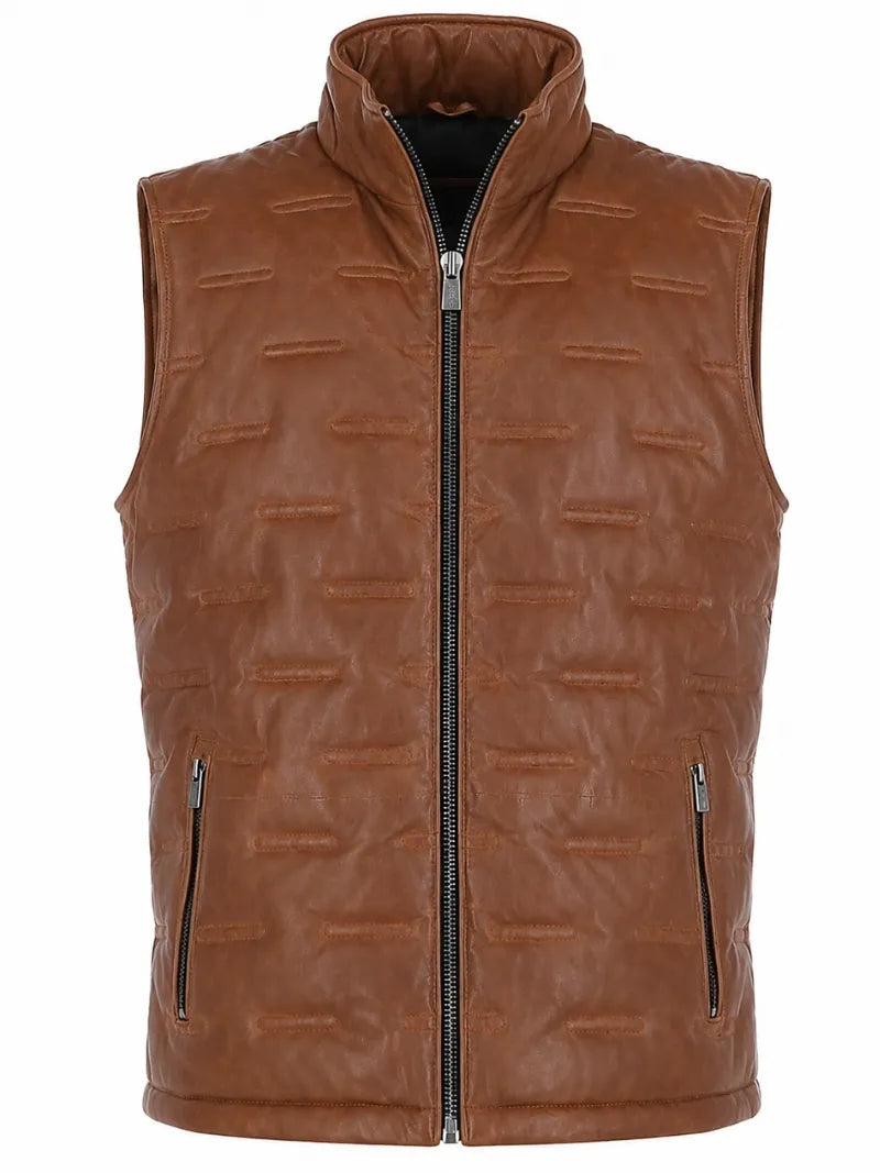 Men's Brown Quilted Leather Vest