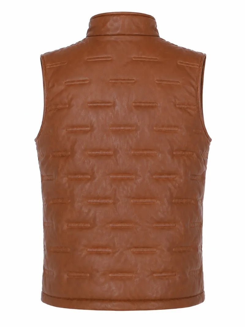 Men's Brown Quilted Leather Vest