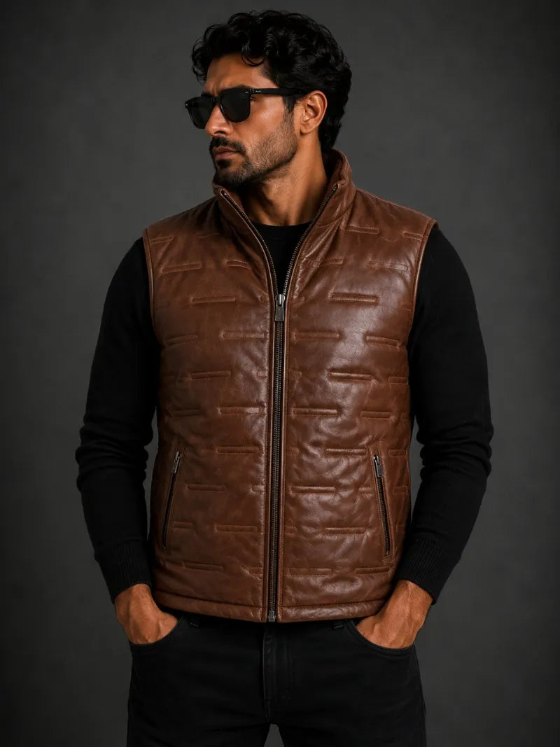 Men's Brown Quilted Leather Vest