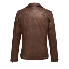 Men’s Brown Quilted Shoulder Leather Jacket