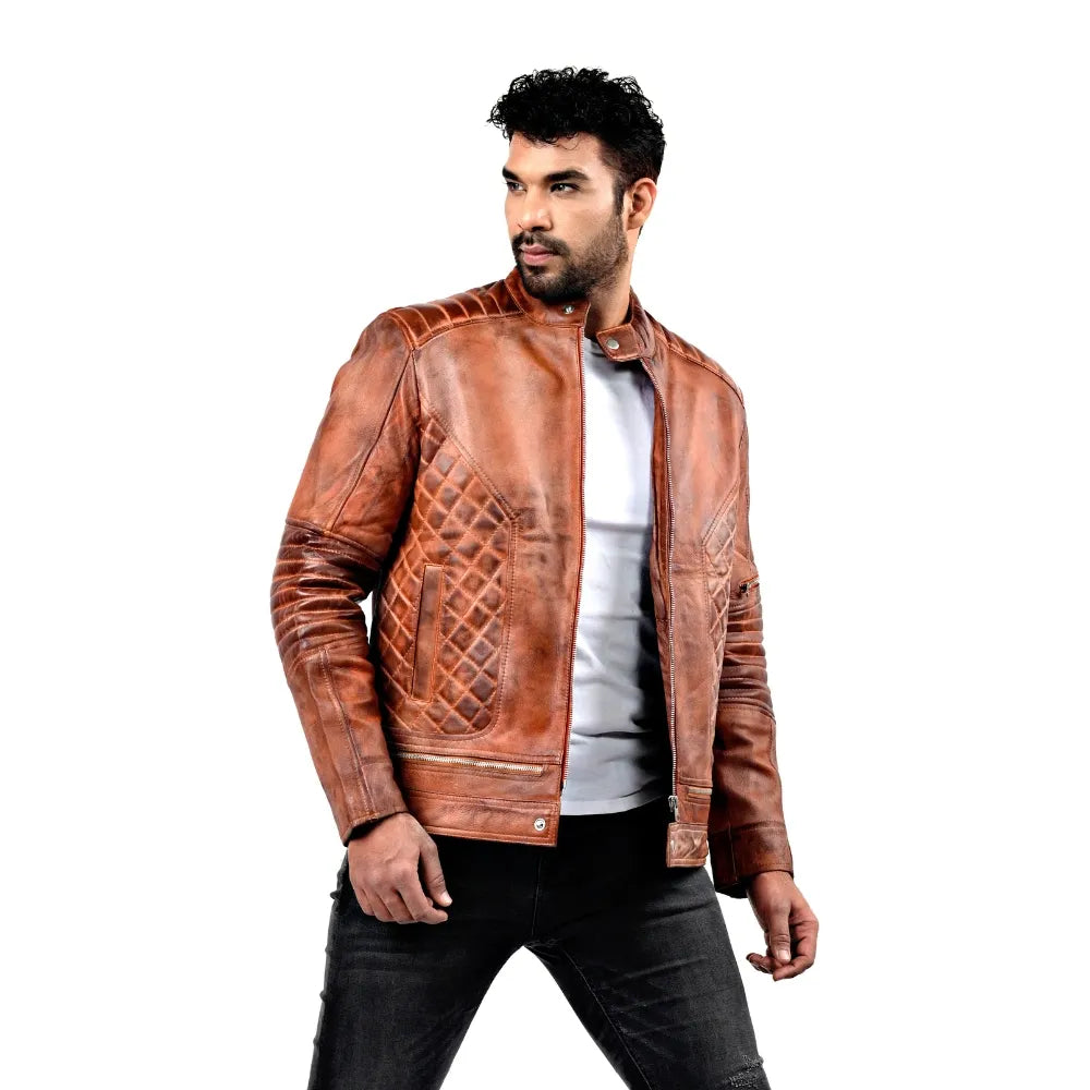 Men’s Brown Quiltrix Leather Jacket