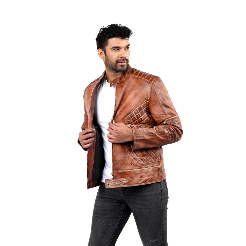 Men’s Brown Quiltrix Leather Jacket