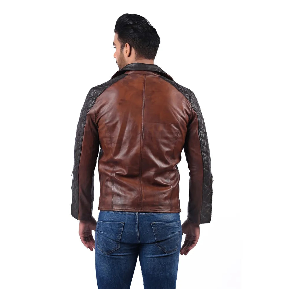 Men’s Brown Real Leather Asymmetric Zip Jacket