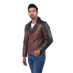 Men’s Brown Real Leather Asymmetric Zip Jacket
