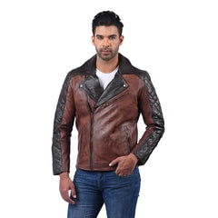 Men’s Brown Real Leather Asymmetric Zip Jacket