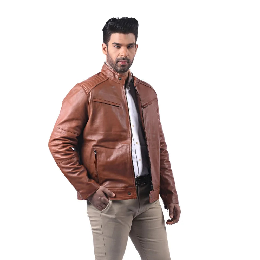 Men’s Brown Real Leather Clean Zip Jacket