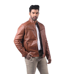 Men’s Brown Real Leather Clean Zip Jacket