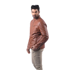 Men’s Brown Real Leather Clean Zip Jacket