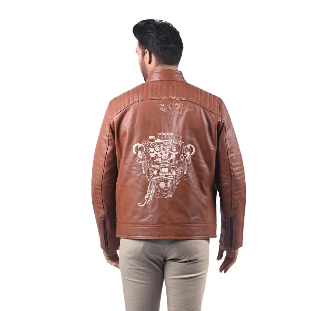 Men’s Brown Real Leather Clean Zip Jacket