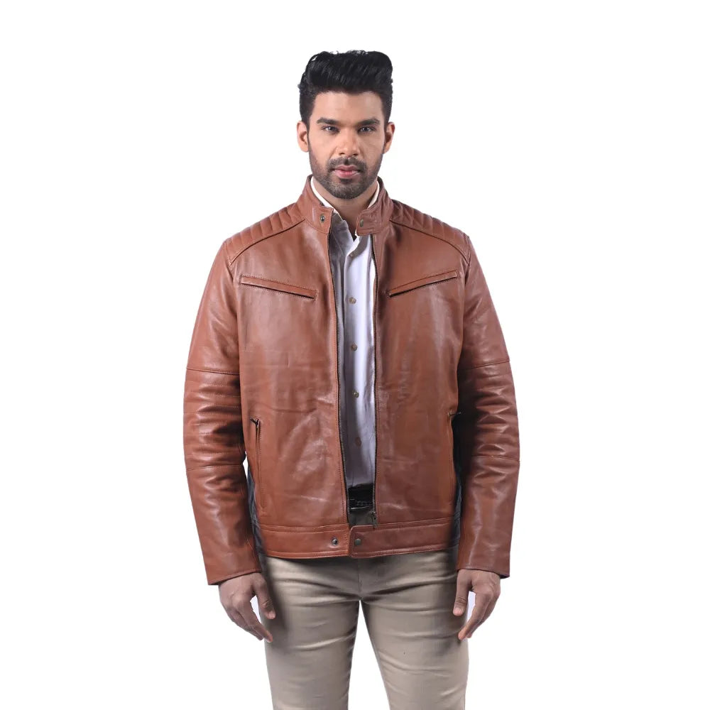 Men’s Brown Real Leather Clean Zip Jacket