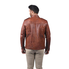 Men’s Brown Real Leather Cross Panel Jacket