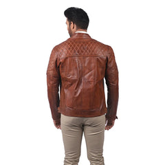 Men’s Brown Real Leather Diamond Panel Jacket