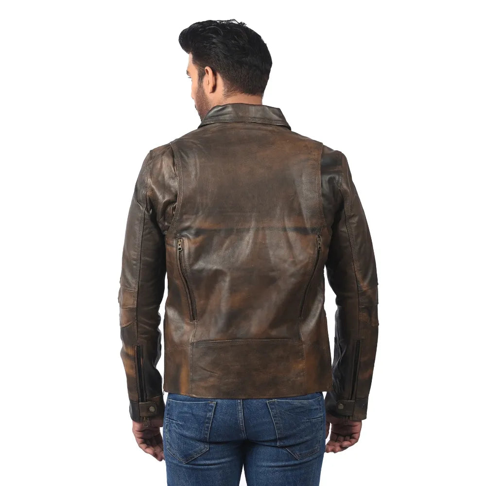 Men’s Brown Real Leather Front Zip Jacket