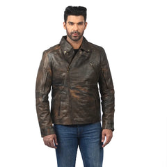 Men’s Brown Real Leather Front Zip Jacket