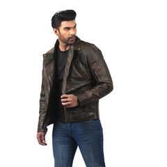 Men’s Brown Real Leather Front Zip Jacket