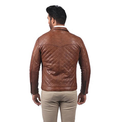 Men’s Brown Real Leather Quilted Zip Jacket