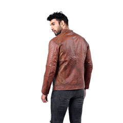 Men’s Brown Real Leather Ribbed Panel Jacket