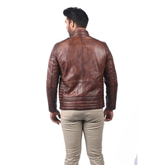Men’s Brown Real Leather Shoulder Panel Jacket