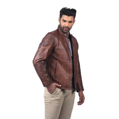 Men’s Brown Real Leather Shoulder Panel Jacket