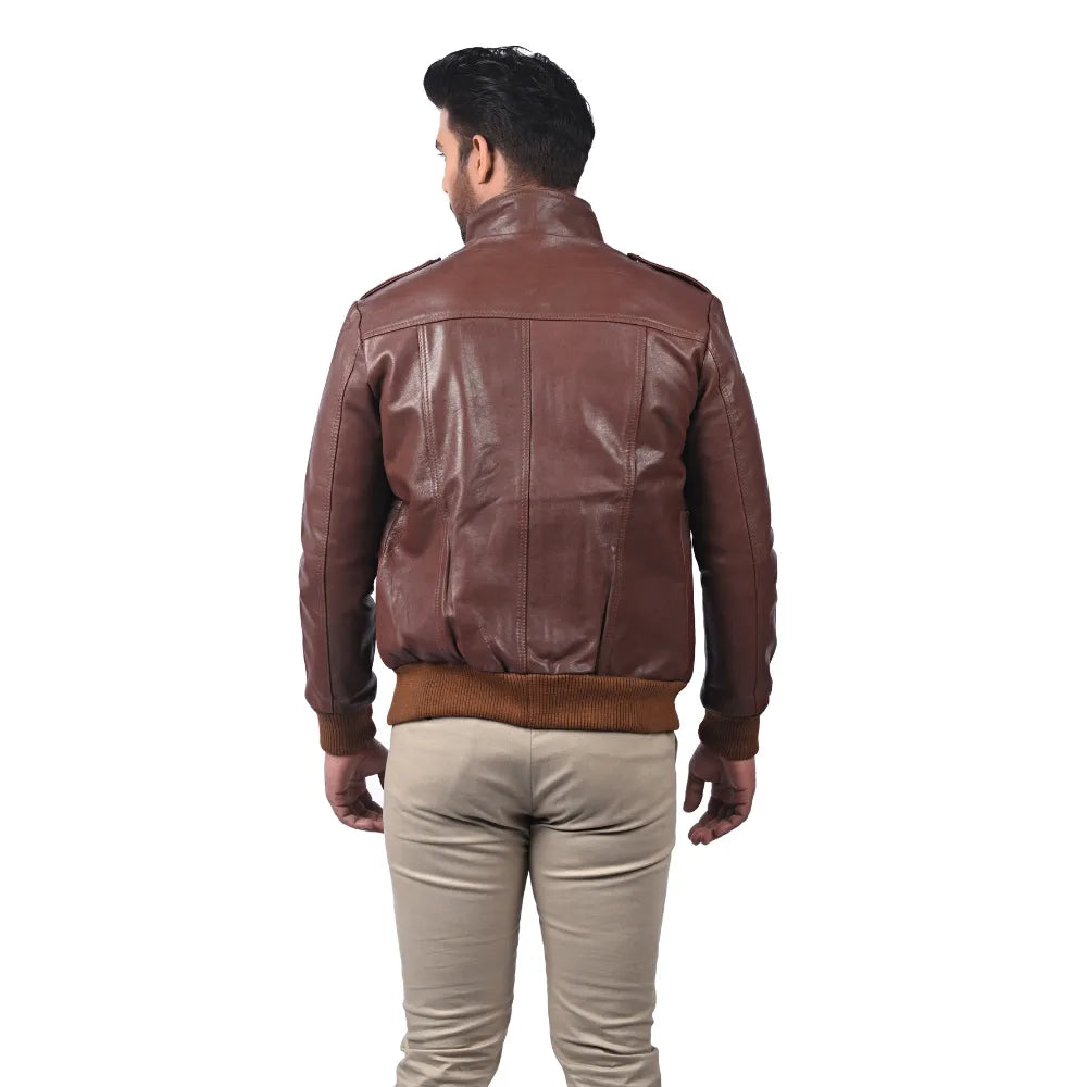 Men’s Brown Real Leather Zip Jacket