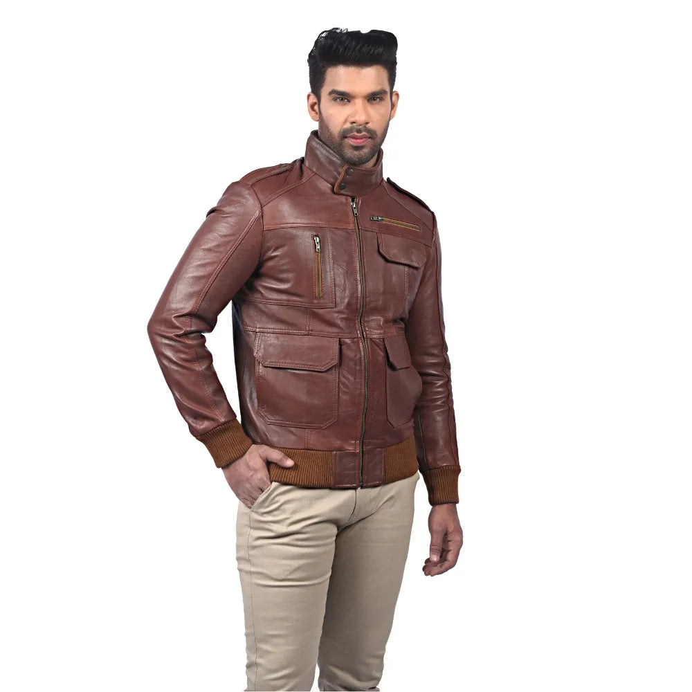 Men’s Brown Real Leather Zip Jacket
