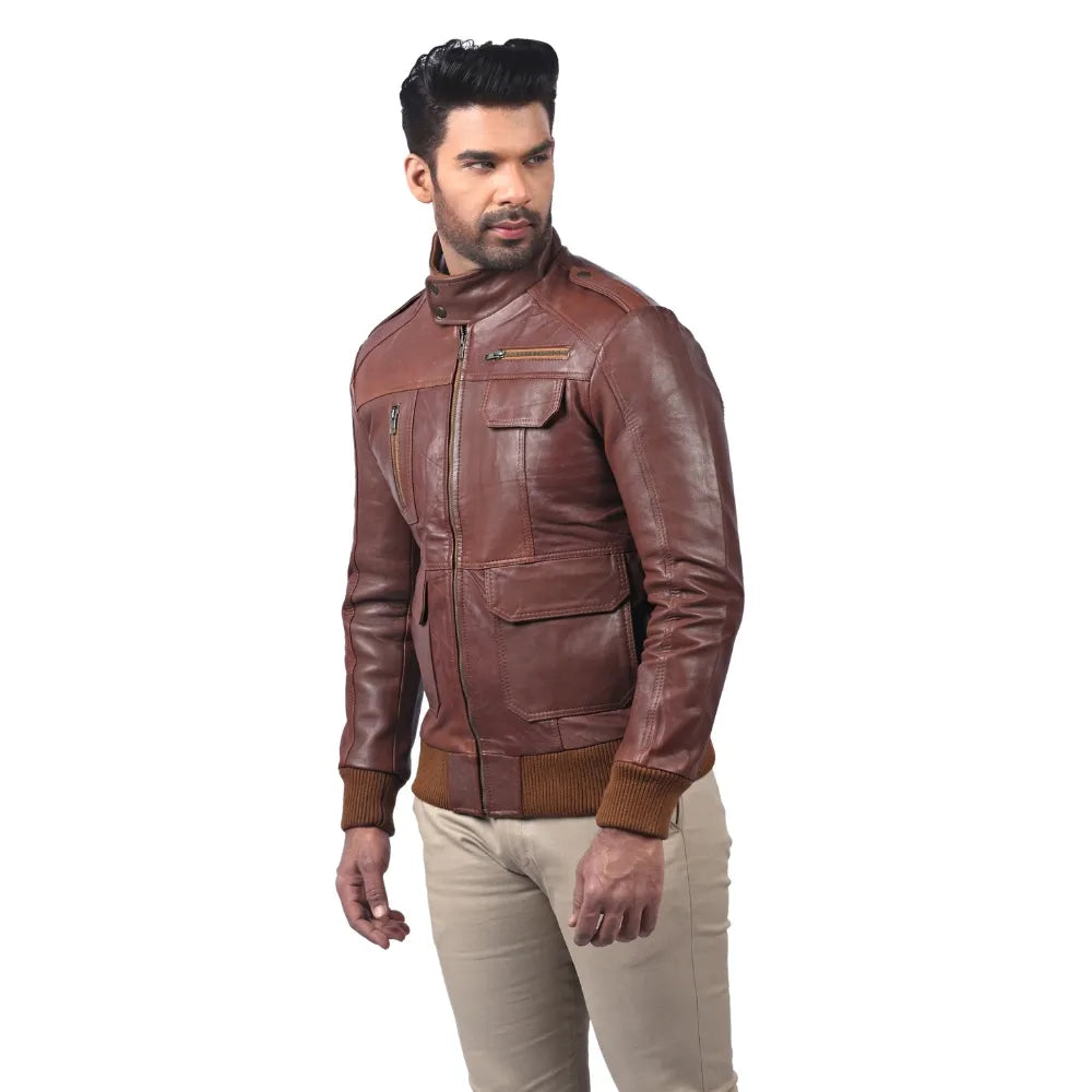 Men’s Brown Real Leather Zip Jacket