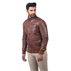 Men’s Brown Real Leather Zip Jacket