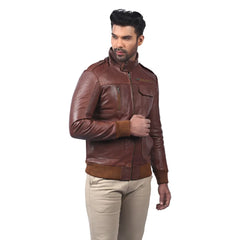 Men’s Brown Real Leather Zip Jacket