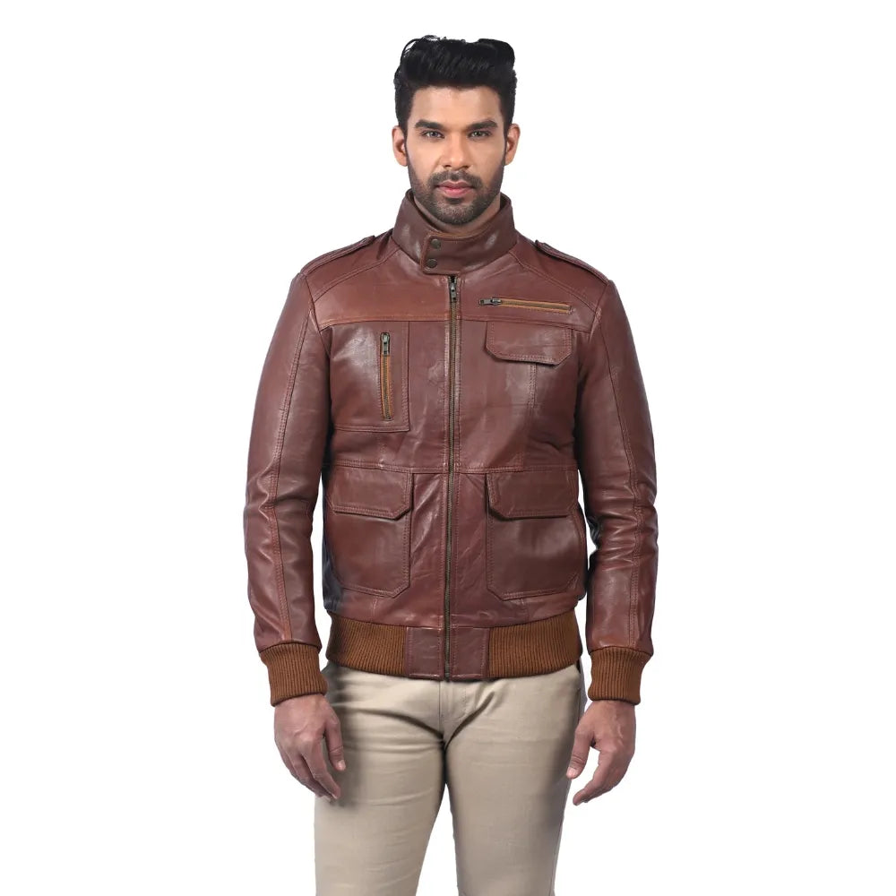 Men’s Brown Real Leather Zip Jacket