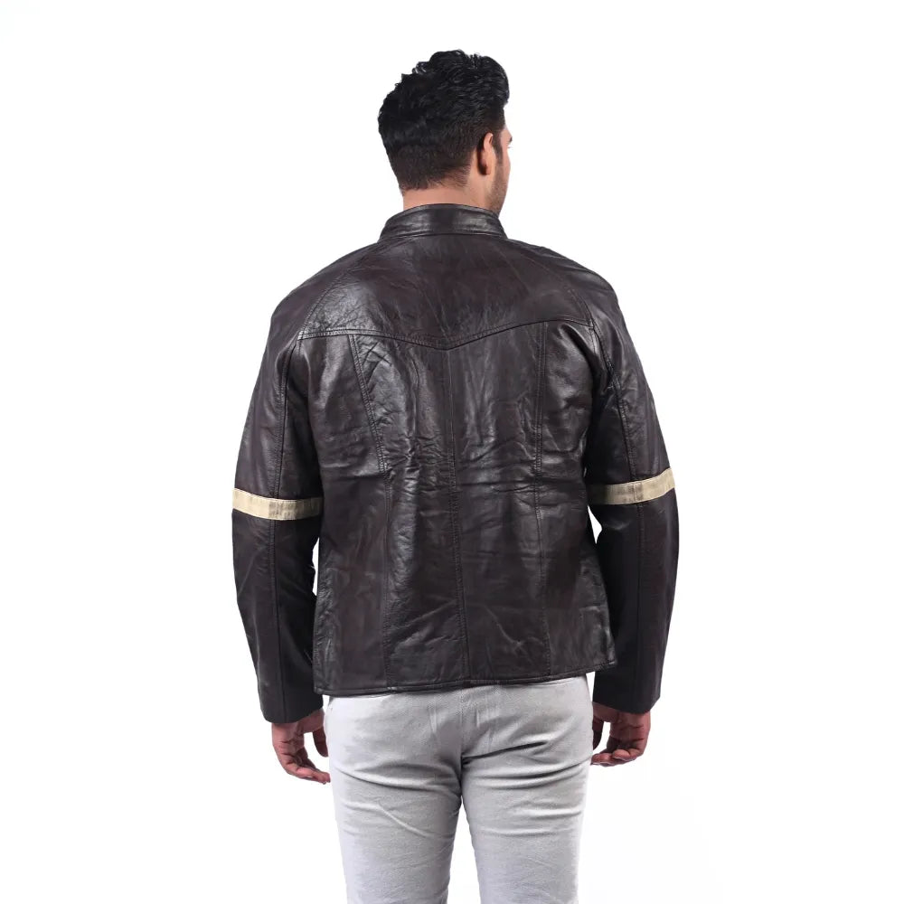 Men’s Brown Ridgeband Leather Jacket