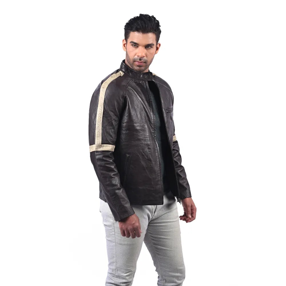 Men’s Brown Ridgeband Leather Jacket