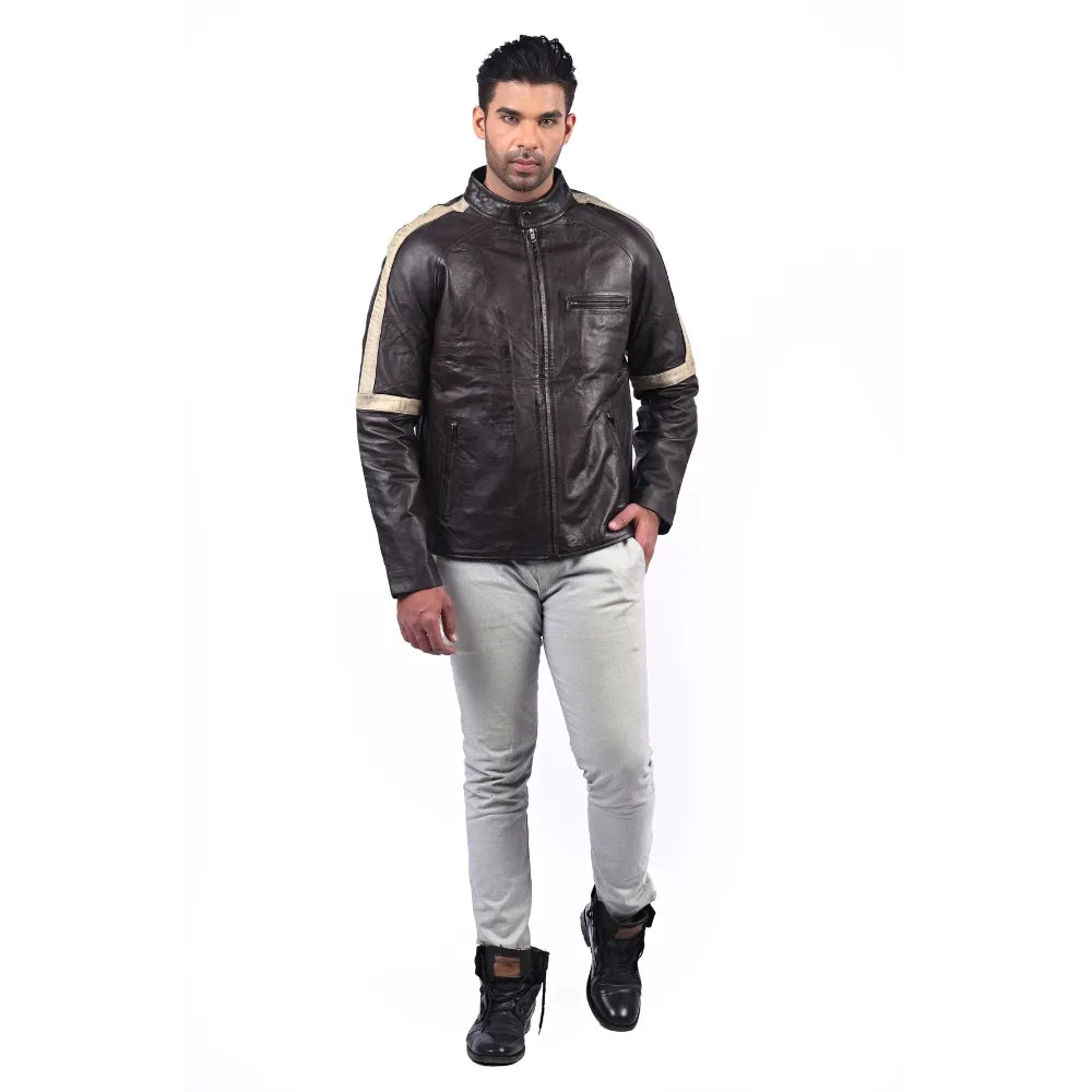 Men’s Brown Ridgeband Leather Jacket