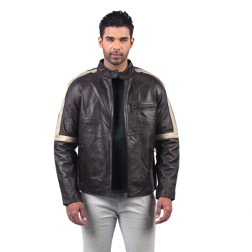 Men’s Brown Ridgeband Leather Jacket