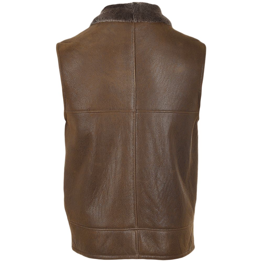 Men's Brown Shearling-Lined Leather Vest