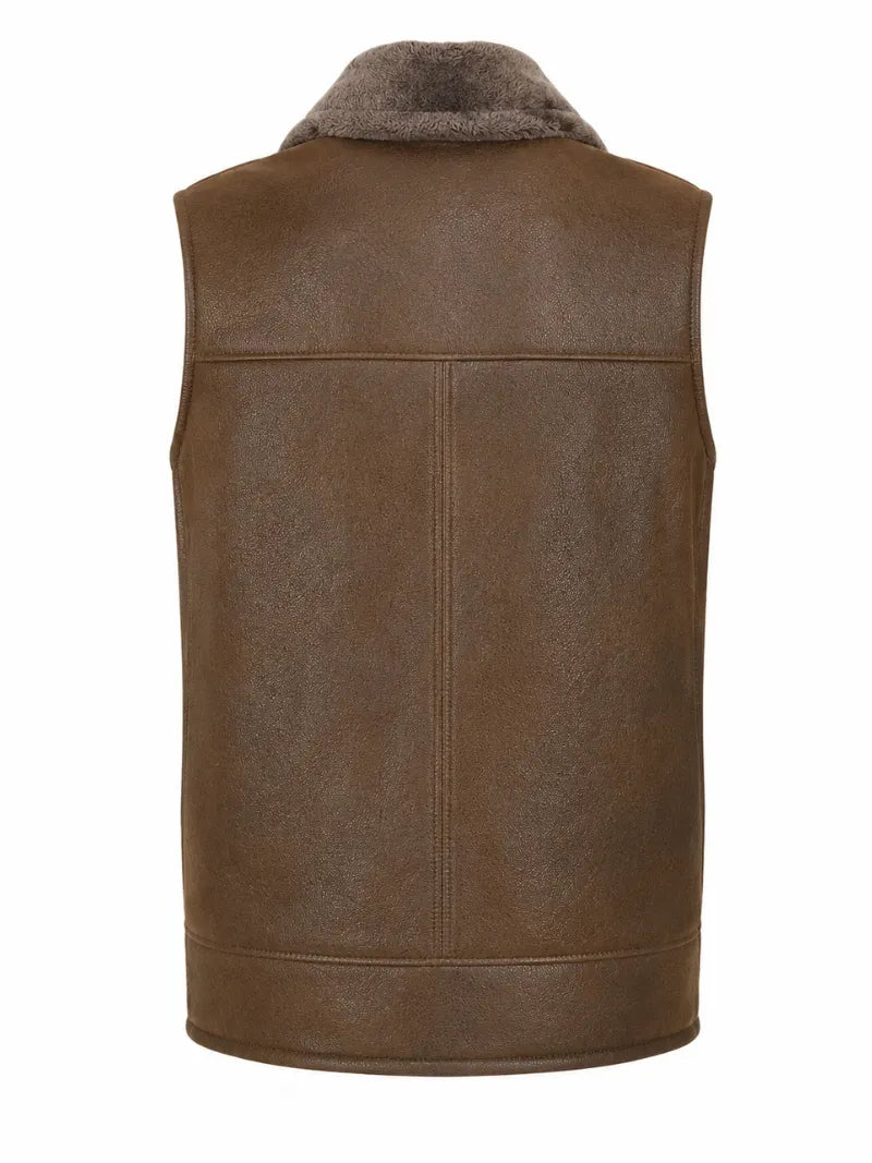 Men's Brown Shearling-Lined Leather Vest