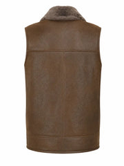 Men's Brown Shearling-Lined Leather Vest