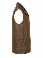 Men's Brown Shearling-Lined Leather Vest